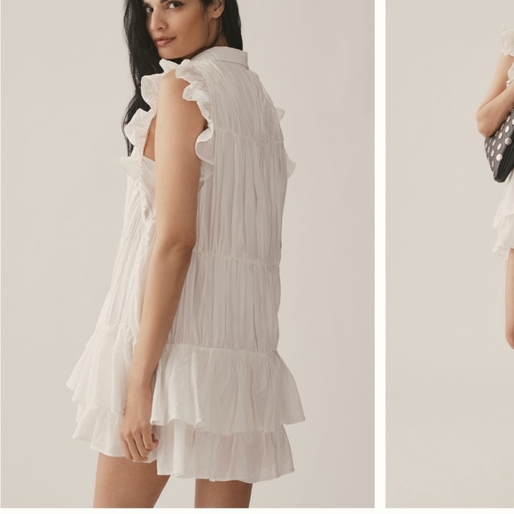 By Anthropologie Sleeveless Ruffle Mini Shirt Dress - Picture 2 of 6